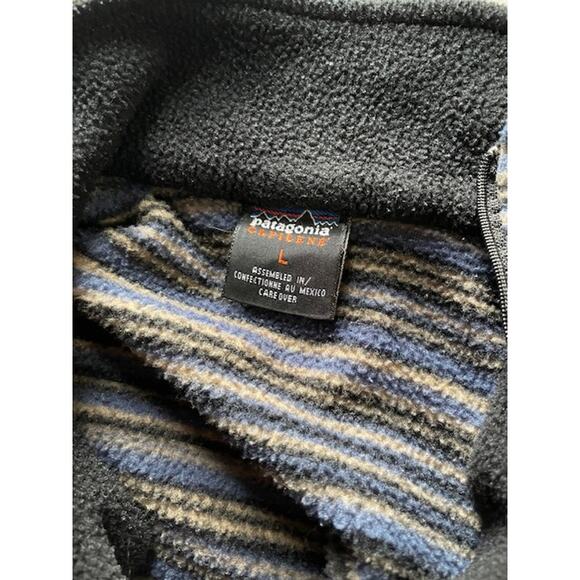 Patagonia Men's Large 1/2 Half Zip Fleece Pullover Striped Blue Gray Activewear - Picture 2 of 4